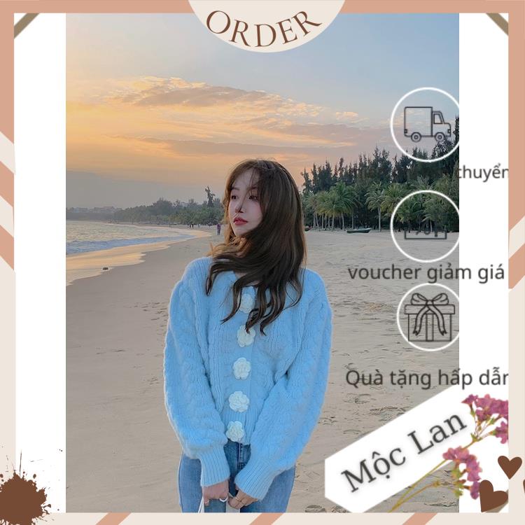 (MộcLan ORDER) Áo cardigan len nữ, áo len nữ kiểu bánh bèo phối cúc hoa siêu xinh | BigBuy360 - bigbuy360.vn