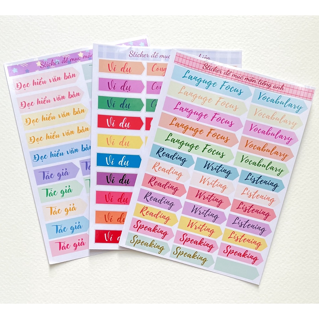 KHÔNG CẮT VIỀN SẴN| Sticker đánh dấu đề mục môn học
