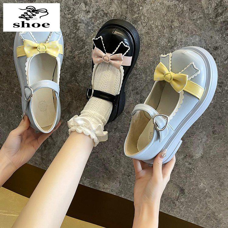 Giày Da Búp Bê Phối Nơ Phong Cách Lolita Thời Trang Xuân Hè 2022 Cho Nữ