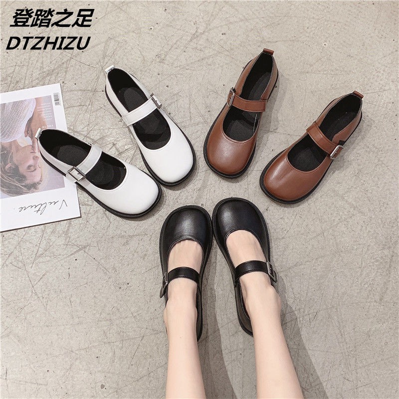 Giày Da Đế Bằng Kiểu Retro Anh Thiết Kế Dễ Thương Cho Nữ | BigBuy360 - bigbuy360.vn