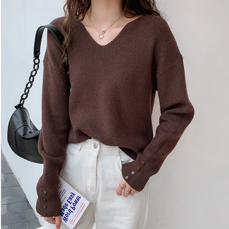 Áo sweater cổ chữ V thời trang thu đông dành cho nữ