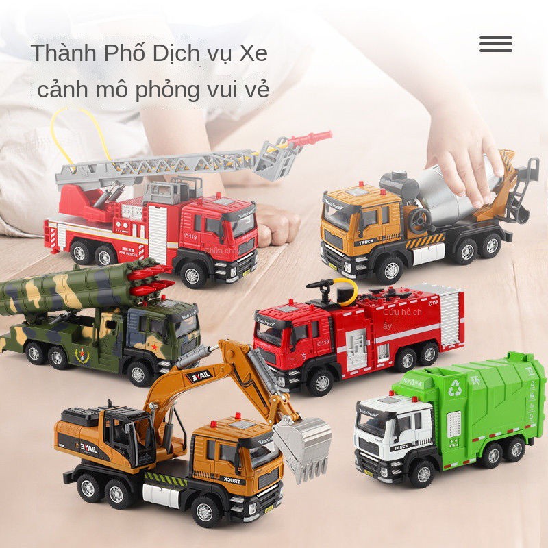 ✒☢Kỹ thuật hợp kim Máy xúc chữa cháy Xe tải vận chuyển rác Cần cẩu Máy phun nước Đồ chơi quân sự Mô hình xe mô hình Cậu