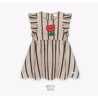 Váy linen kẻ nâu be xuất Hàn cho bé gái