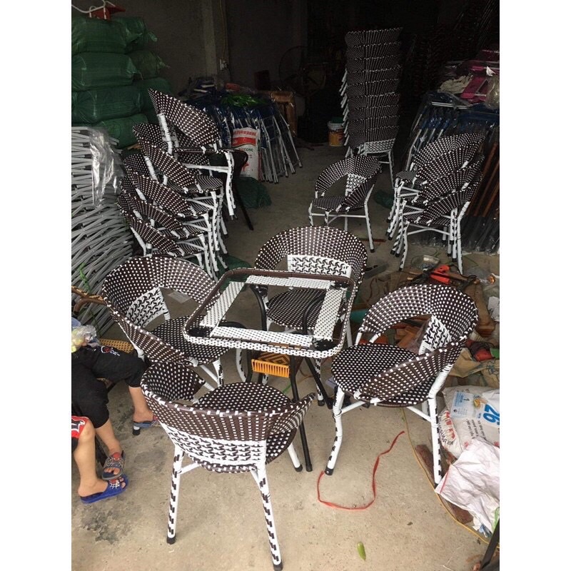 Ghế nhựa giả mây  ngoài  trời-bàn  ghế  cà  phê