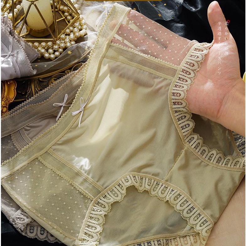 142861 Quần Lót Cotton Lưng Vừa Phối Ren Siêu Nhẹ Chống Khuẩn Quyến Rũ Cho Nữ