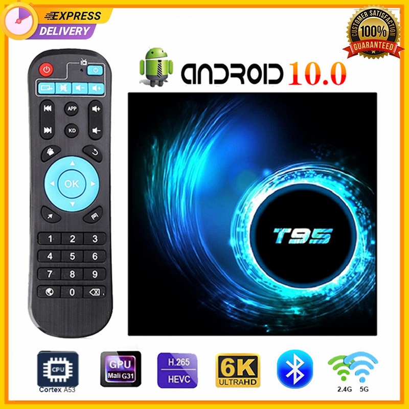 Tv box android Ram 4GB Rom 32GB băng tần wifi kép bluetooth 5.0 box tv smart độ phân giải 6K rõ nét hệ điều hành android 10.0 T95 android tviv box