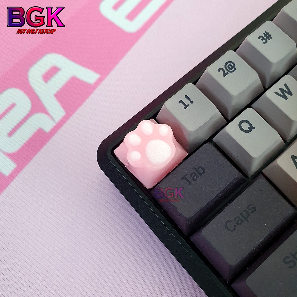 Keycap Lẻ Artisan Dấu Chân Mèo dễ thương màu Hồng Trắng ( cast resin nhiều lớp, Keycap bàn phím cơ,keycap resin độc lạ )