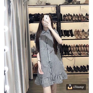 Đầm sơ mi caro đuôi cá( ảnh thật + clip)