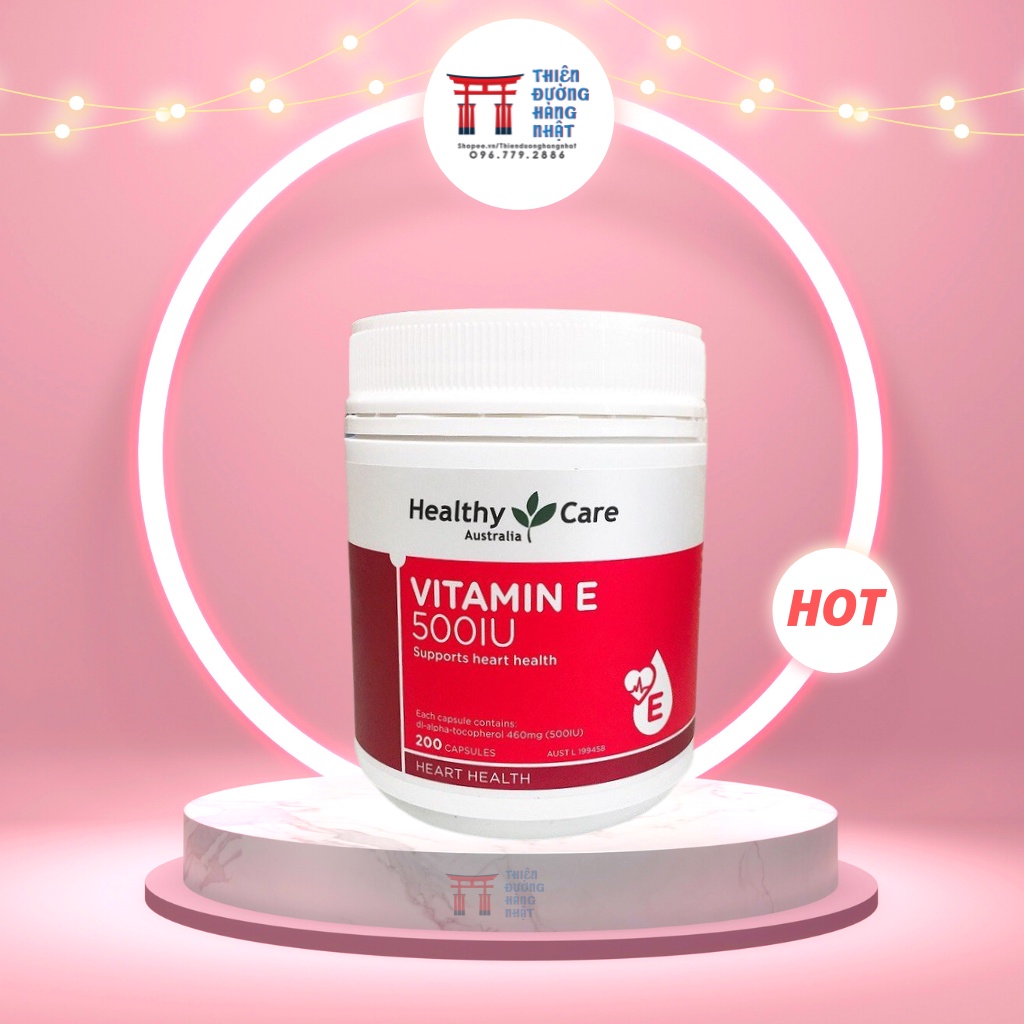 Viên uống Vitamin E Healthy Care, Viên bổ sung Vitamin E Úc 500IU 200 viên- Viên uống đẹp da, hỗ trợ  tim mạch