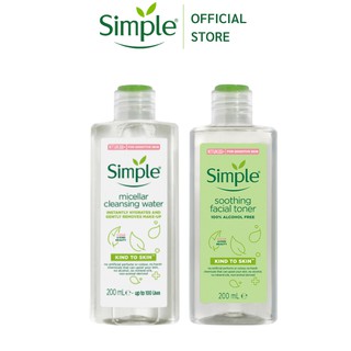 Combo simple nước tẩy trang micellar water 200ml + nước cân bằng da dịu nhẹ soothing facial toner 200ml