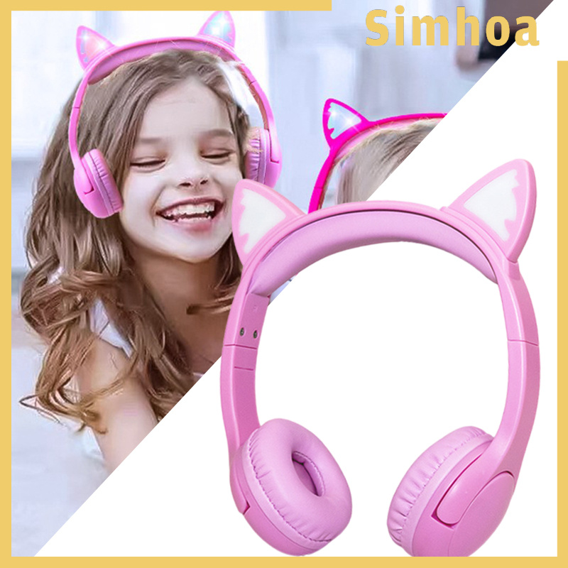 [SIMHOA]Cat Ear Kids Headphones with Micophone Safe Wired for School Online Learning