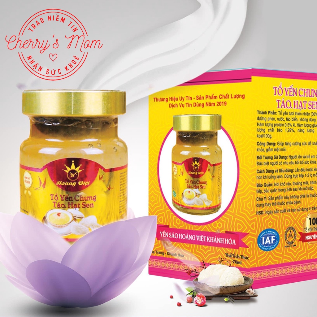 Tổ Yến Sào Chưng Táo Đỏ Hạt Sen Hoàng Việt (01 Hũ) Chưng Sẵn 70ml Chính Hãng Nha Trang Khánh Hòa Cho Người già, Người ốm | BigBuy360 - bigbuy360.vn