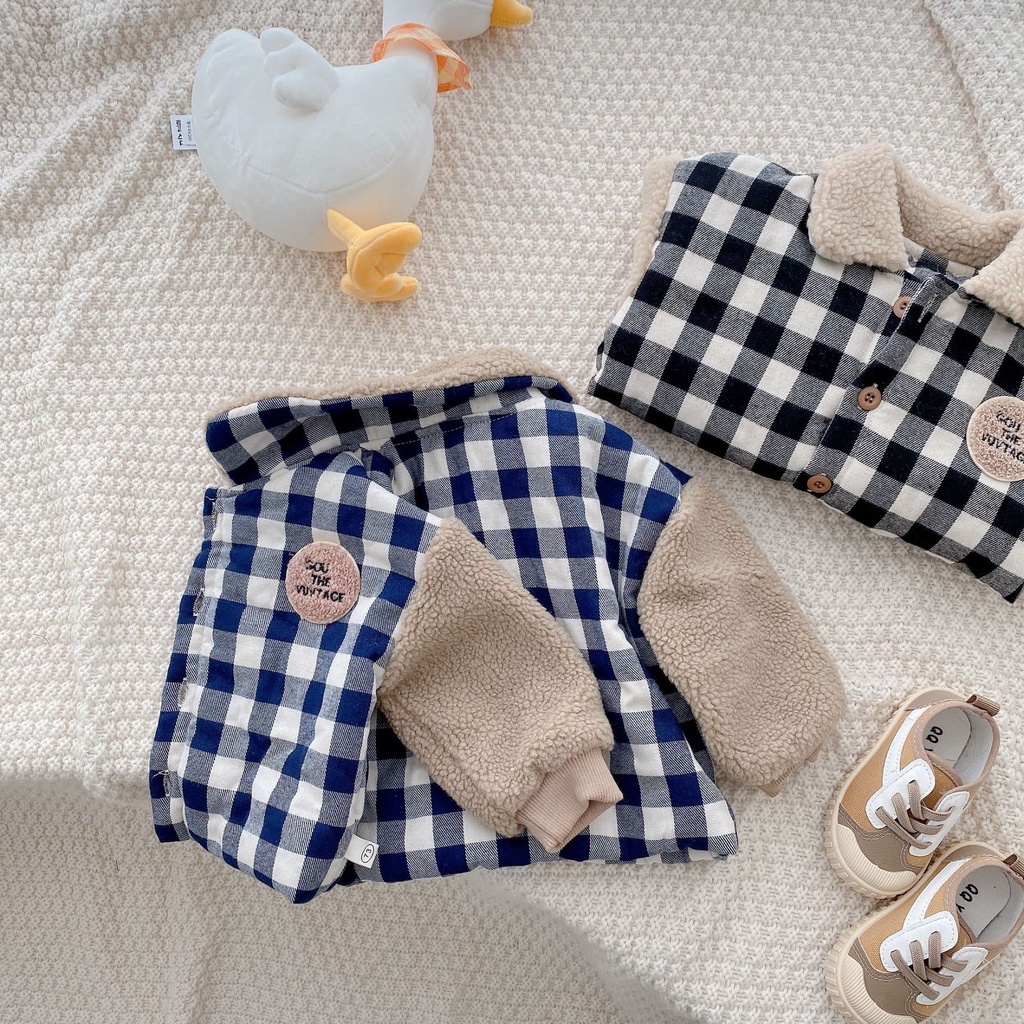 Áo khoác lông cừu lót bông dày dặn giữ ấm cho bé 2023