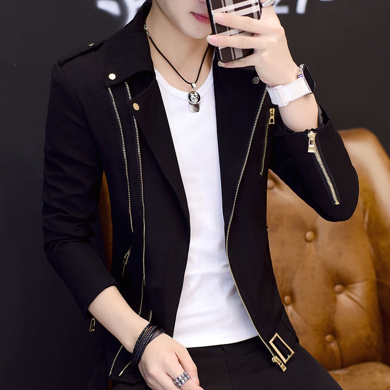 Áo khoác da ôm dáng có khóa kéo đôi cho nam