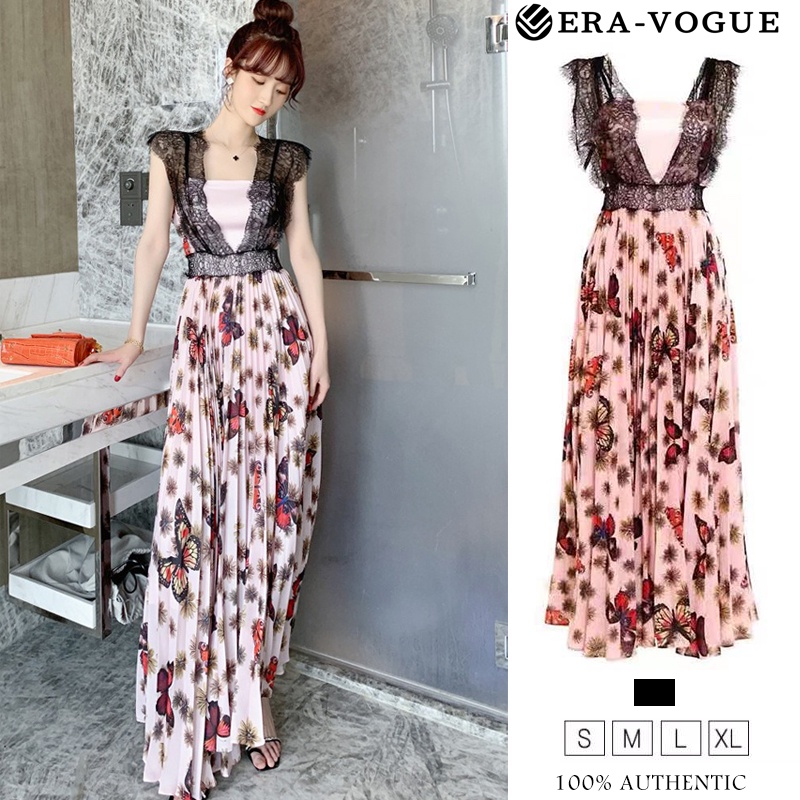 EraVogue Đầm Midi Mảnh mai Cổ vuông voan sa tanh vải ren Phong cách Nước pháp phong cách cổ điển Đầm dây 3976