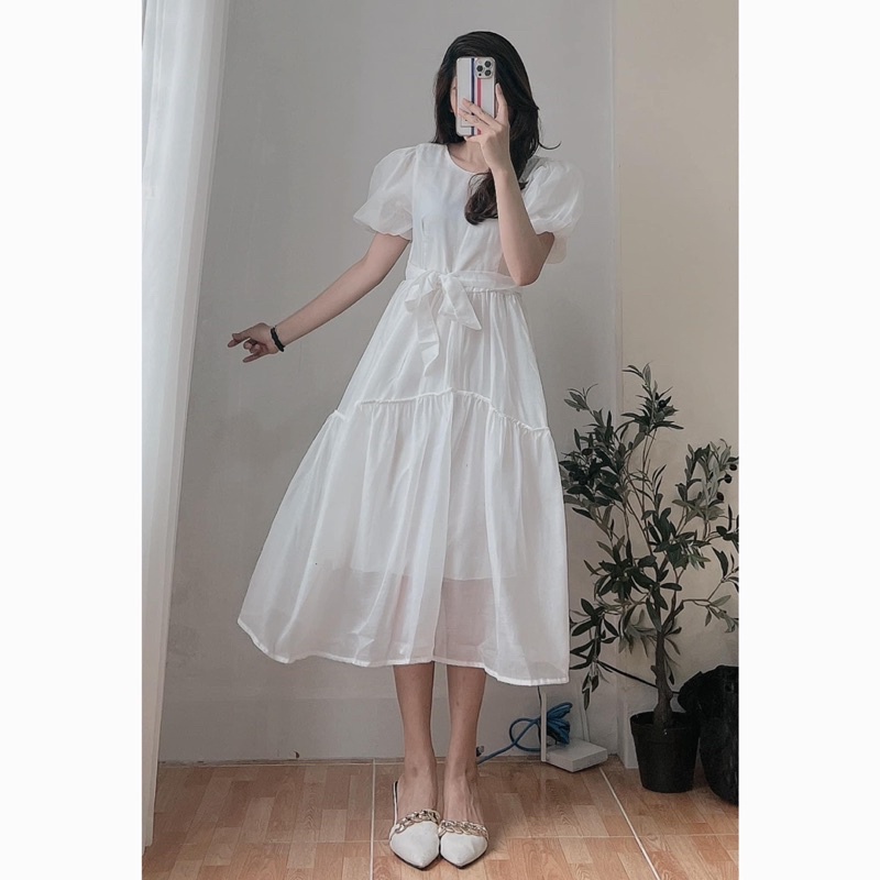 Váy voan nơ cột eo