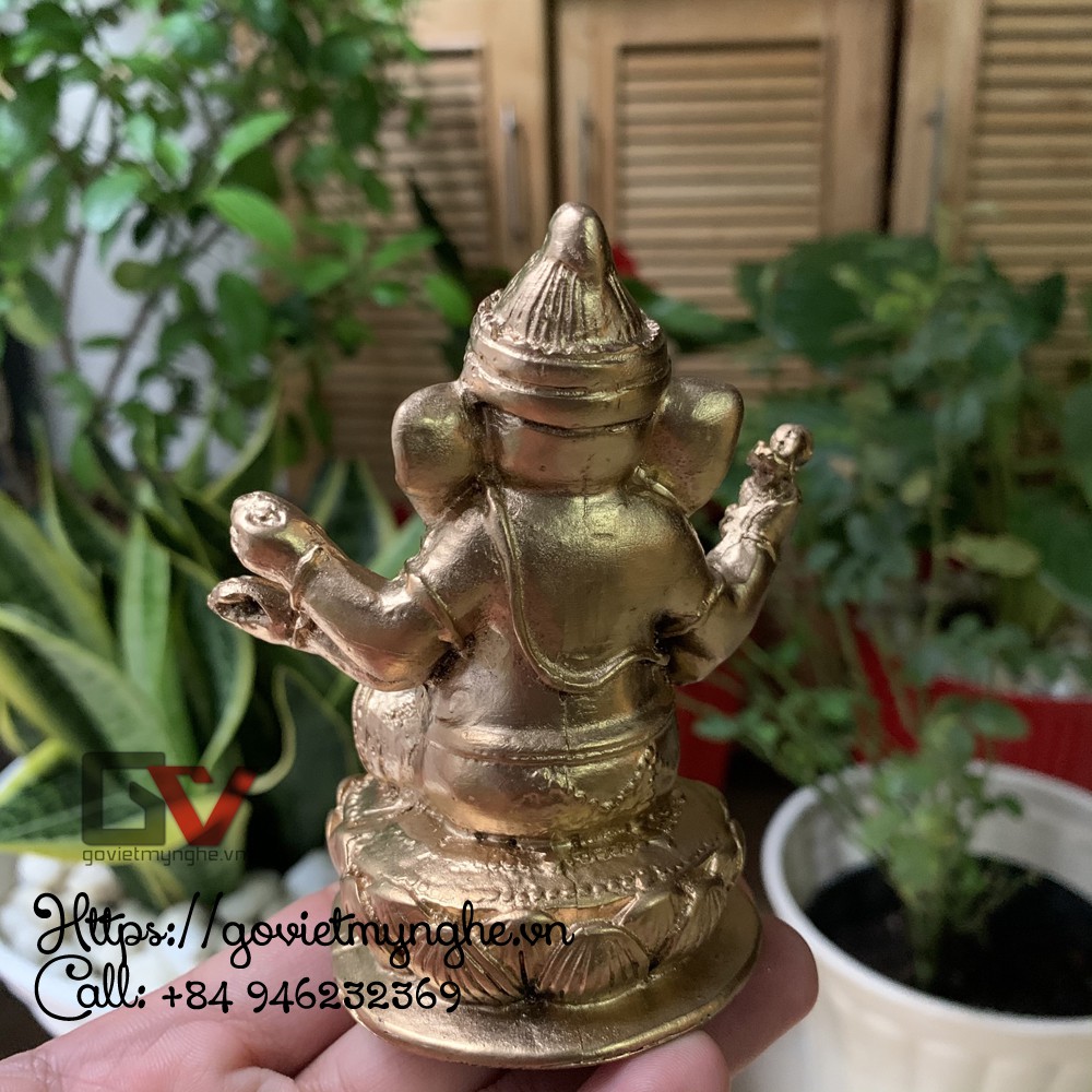 Tượng đá trang trí Thần voi Ganesha - Chiều cao 10cm - Màu nhũ đồng