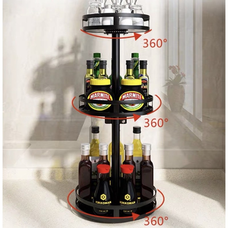 Kệ gia vị đen sơn tĩnh điện chống han gỉ bong tróc, hũ gia vị tròn xoay 360*, khay úp đồ Gía Sỉ