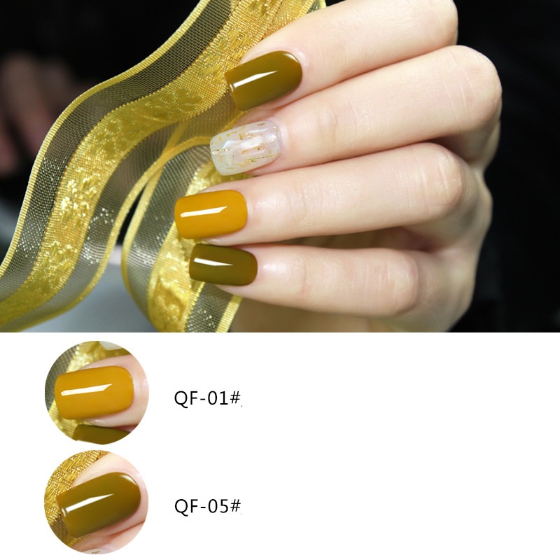 Sơn móng tay gel nail dùng máy hơ AS tone vàng rêu mã QF 15ml