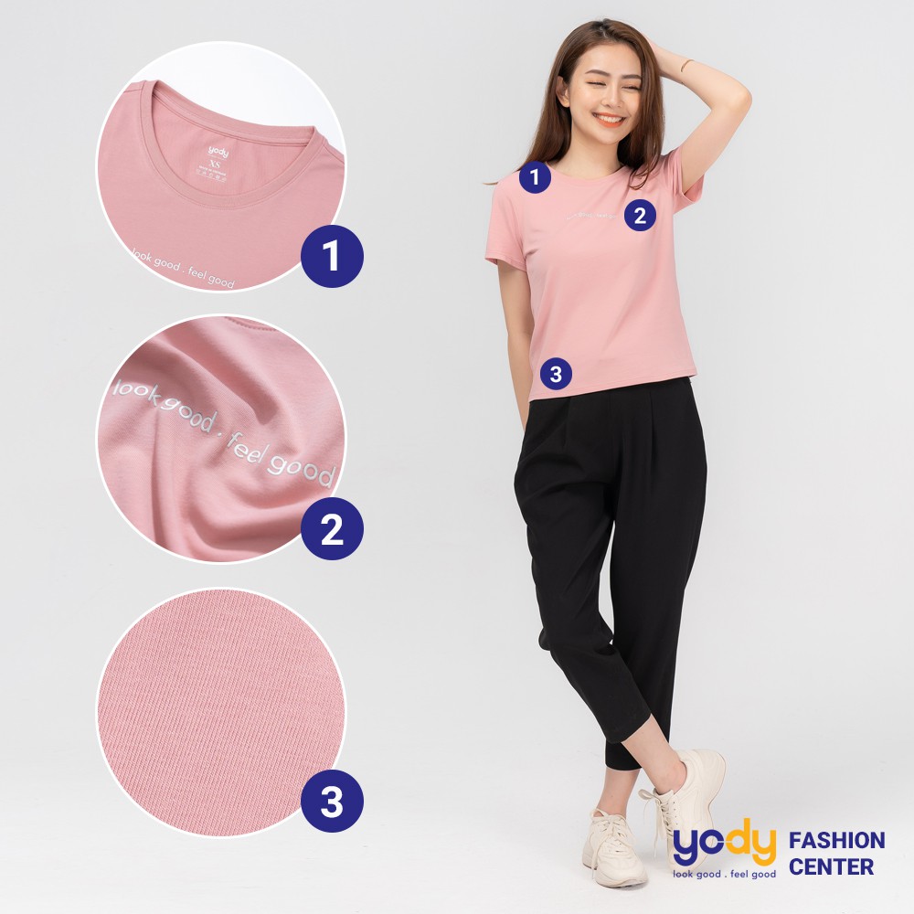 Áo phông nữ YODY cổ tròn form rộng vải cotton thoáng mát PPN4134 | BigBuy360 - bigbuy360.vn