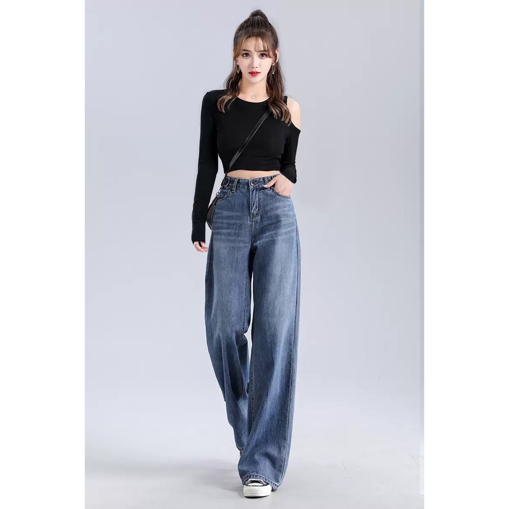 [ TRENDY ] QUẦN JEAN ỐNG RỘNG NỮ LƯNG CAO XANH ĐẬM RÂU MÈO LAI CUỐN TRƠN FORM DÀI RỘNG HOT HIT CỰC ĐỈNH SIÊU GHIỀN CHẤT