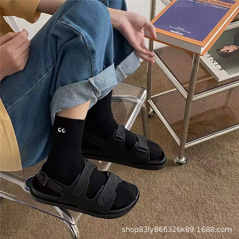 Vớ Cotton Màu Trơn Thêu Họa Tiết Đôi Mắt Nhỏ Dễ Thương Vui Nhộn Thời Trang Xuân Hè Cho Nữ