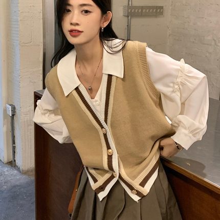 Áo Dệt Kim Sát Nách Màu Sắc Trơn Thời Trang Thu Đông Phong Cách Hàn Quốc Cho Nữ