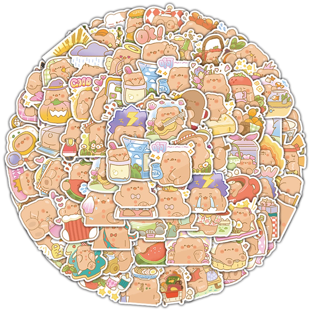 Bộ 120 / 60 Miếng Dán Trang Trí Bình Nước / Laptop Hình Gấu Dễ Thương