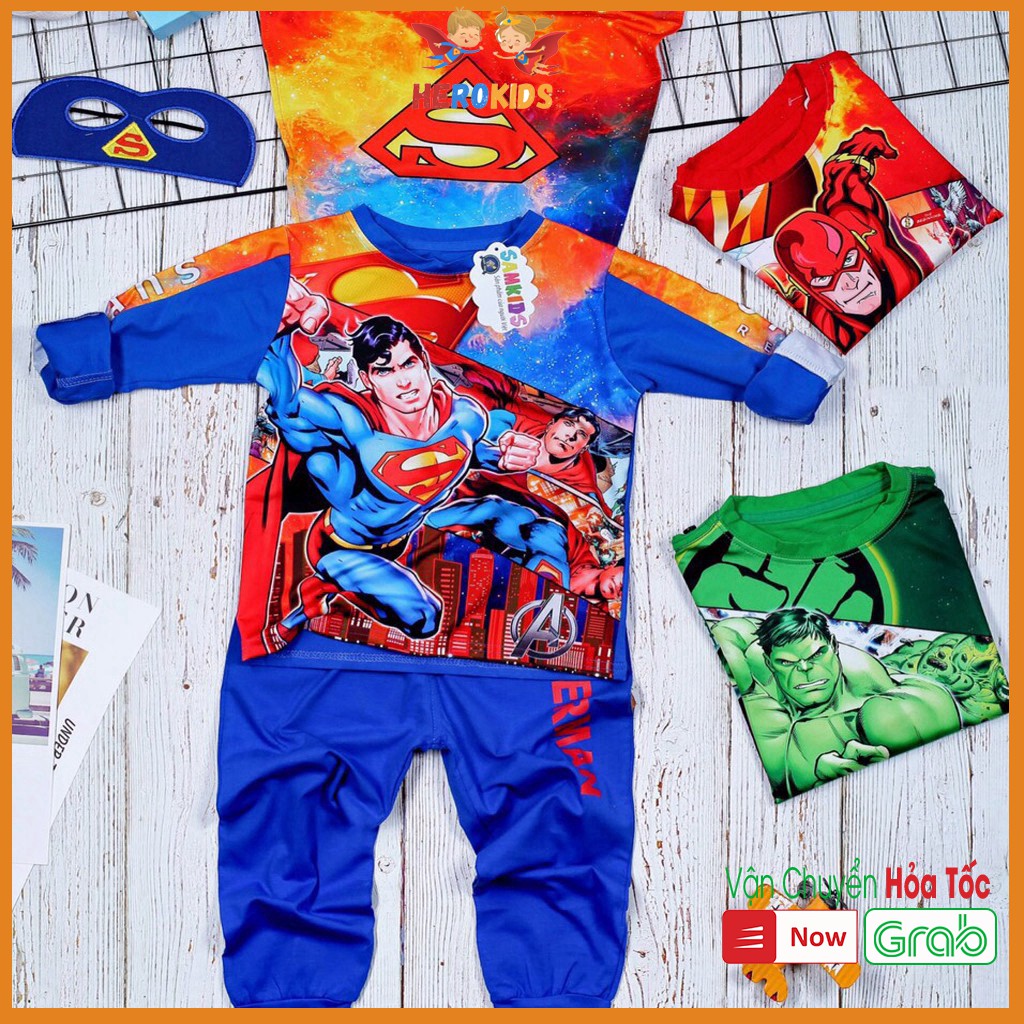 Bộ Siêu Nhân - Super Man Dài Tay  In 3D, Co Giãn 4 Chiều, Thấm Mồ Hôi tốt (Tặng Áo Choàng Và Mặt Nạ), Đẹp Xịn