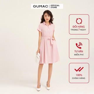 Đầm suông nữ sơ mi GUMAC thiết kế năng động màu hồng, đủ size DB1134