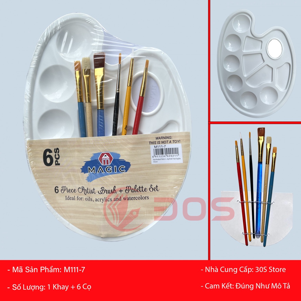 Bộ 6 Cọ Sơn Và 1 Khay Bảng Màu Dành Cho Trẻ Em Và Người Lớn Vẽ Tranh, Pha Bột Màu Acrylic Sơn Dầu