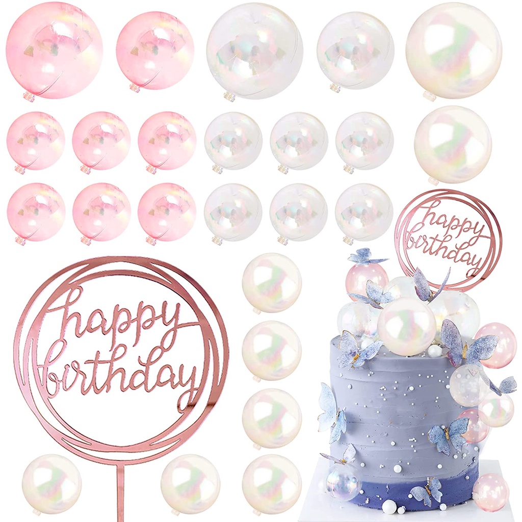 Set 25 Phụ Kiện Trang Trí Bánh Kem Hình Viên Ngọc Trai Xinh Xắn