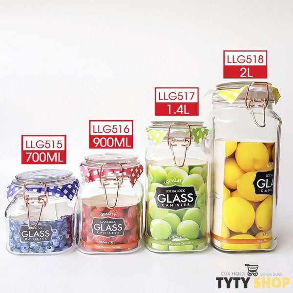 Hủ thủy tinh Sodalime Lock&Lock nhiều kích cỡ 700ml 900ml 1.4L 2L