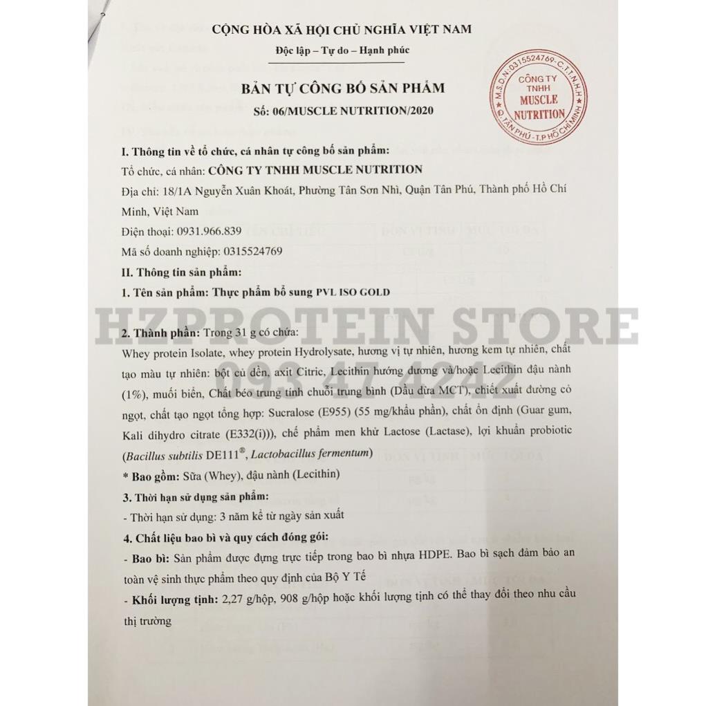 PVL ISO GOLD ISOLATE WHEY 2 LBS | SỮA WHEY PROTEIN TINH KHIẾT Phục Hồi Và Phát Triển Cơ Bắp