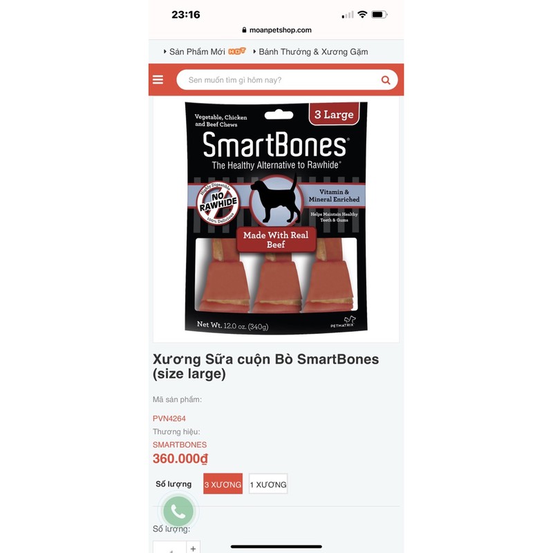 Xương gặm SmartBones size lớn 3 cây