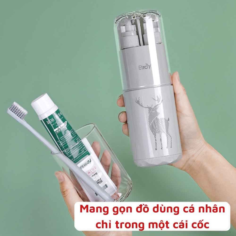 Hộp đựng bàn chải kem đánh răng du lịch cao cấp 8 món có lọ chiết sữa tắm dầu gội đi du lịch nhỏ gọn tiện lợi