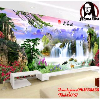 Tranh thêu chữ thập phong cảnh lưu thủy sinh tài rất đẹp