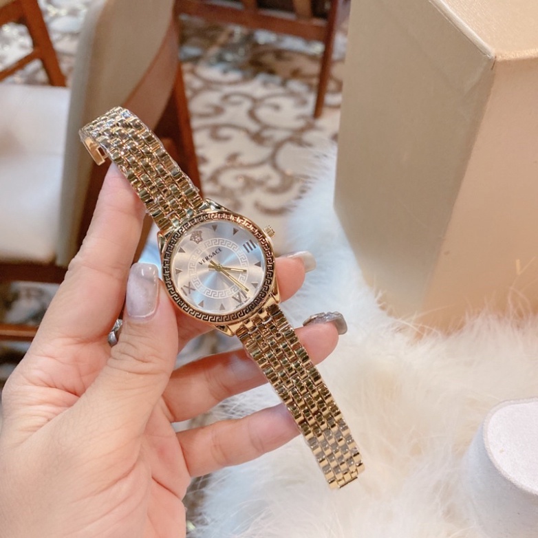 Đồng Hồ Thời Trang Nữ, Đồng Hồ Đeo Tay Đẹp VERSACE Dây Kim Loại Cao Cấp Chống Nước