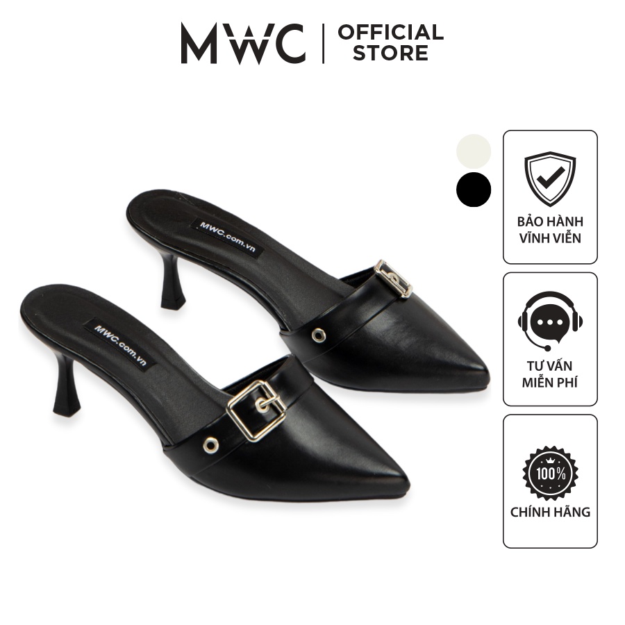 Giày MWC 4147 - Sục Cao Gót Đế Nhọn 5cm, Dép Sục Cao Gót Phối Khóa Sang Chảnh