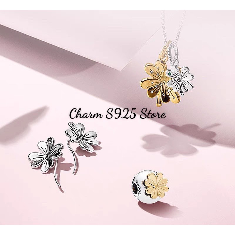 charm pan khoá chặn cỏ 4 lá may mắn  bạc s925 cao cấp