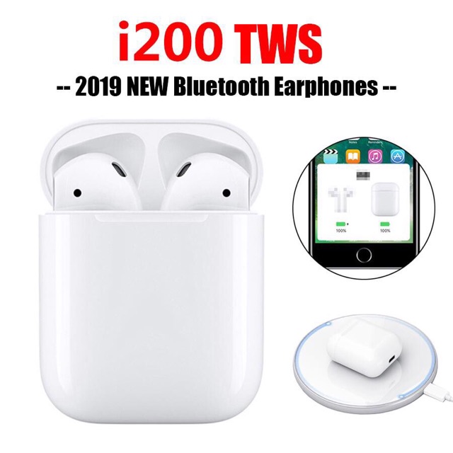 [Mã 2404EL10K giảm 10K đơn 20K] Tai nghe Bluetooth i200 TWS hỗ trợ sạc không dây - Tai nghe không dây I200 có cảm ứng