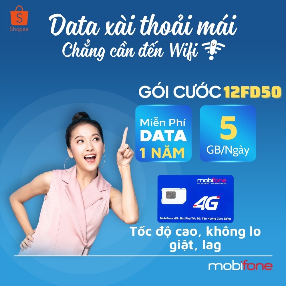 Sim 4G Mobifone tốc độ cao ( 6G/ngày) trọn gói 1 năm không cần nạp 180GB/tháng bảo hành 2 năm, đổi trả free