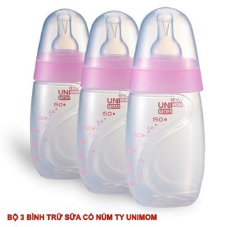 3 Bình trữ Sữa Unimom 150ml có núm ti cho bé bú, có mắp chuyển đổi làm bình trữ sữa cho bé hoặc bình trữ sữa