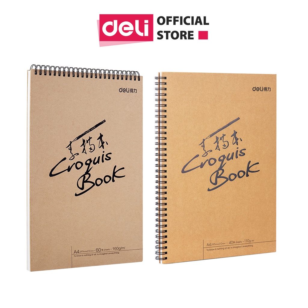 Sổ vẽ phác thảo Deli - Gáy lò xo - Khổ dọc A4 - Giấy định lượng 110gsm / 160gsm - 73357 / 73634