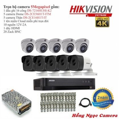 Trọn bộ 10 camera giám sát Hikvision TVI 5 Megapixel DS-2CE56H0T-ITMF Full 4K
