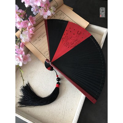 Phong cách Trung Quốc cổ đại và gió quạt gấp nhỏ phong cách Nhật Bản toàn bộ quạt tre màu đỏ mini nam nữ yêu Yang với cù