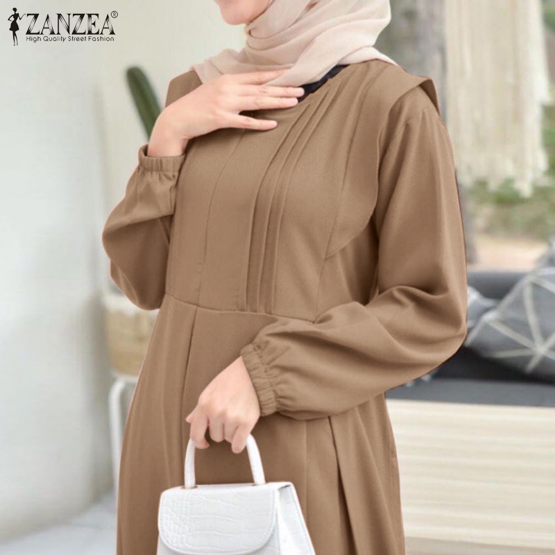 Váy maxi Zanzea tay dài có khóa kéo sau lưng phong cách cổ điển thời trang cho nữ