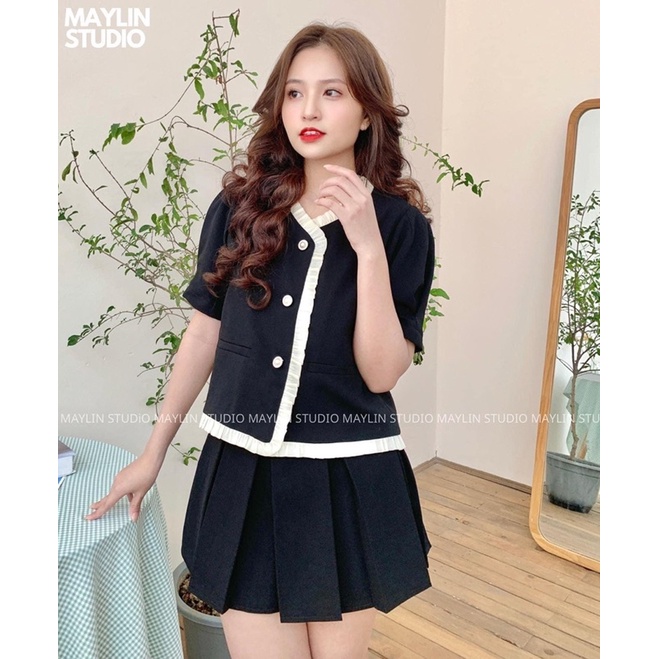 Áo sơ mi đen viền bèo Maylin