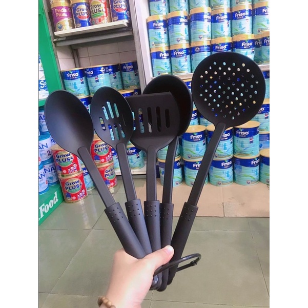Bộ dụng cụ bếp 5 món nhựa đen cao cấp hkm Enfa