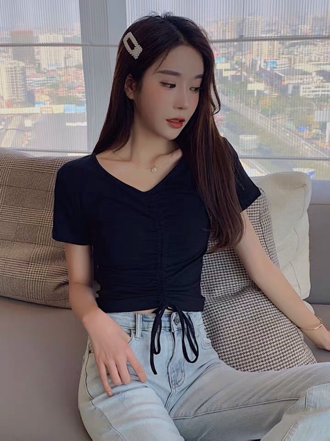 ÁO CROPTOP RÚT NGỰC TAY NGẮN a2-RR